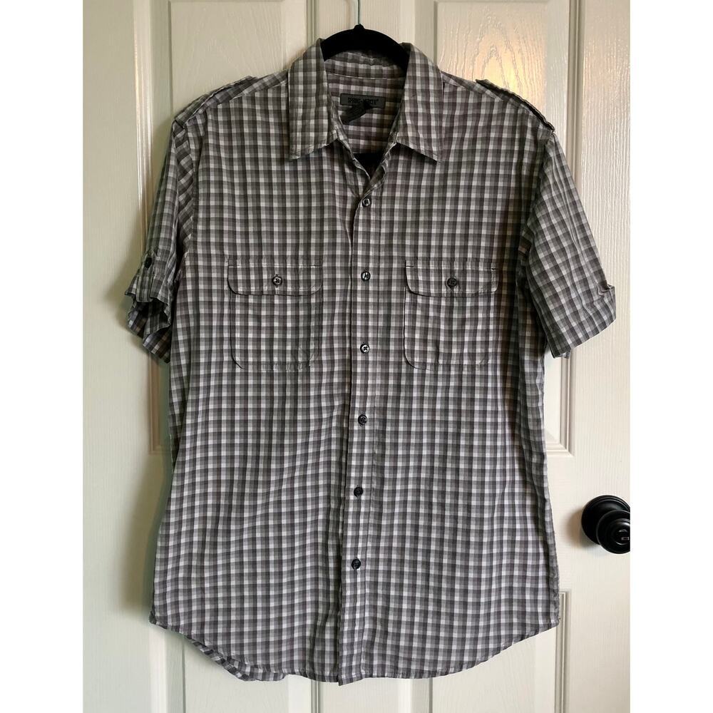 Spring + Mercer Gray Plaid Short Sleeve Button Down Shirt - Men’s Medium